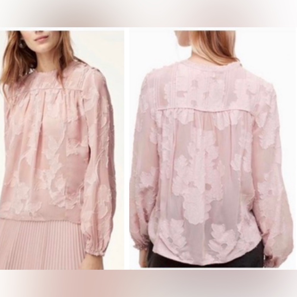 Aritzia Wilfred Lourdes Floral Jacquard Blouse Top Airy Pink Camille Rose Shirt